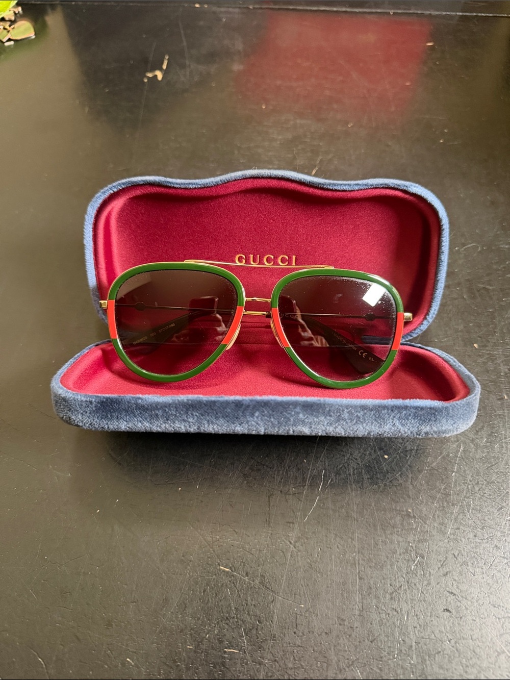 Gucci Green and Red Framed Aviator Sunglasses with Brown Lenses